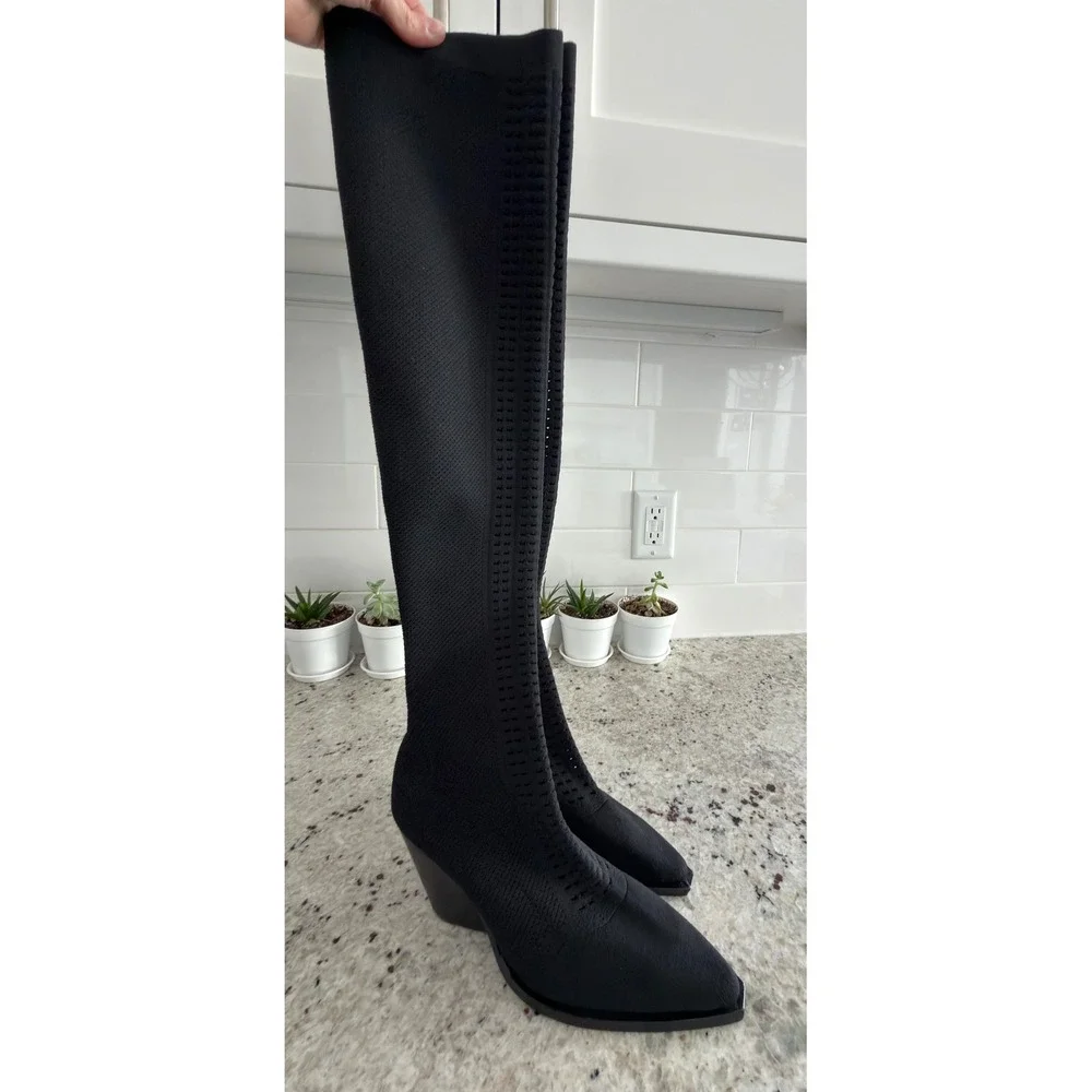 Jeffrey Campbell Size 8.5 Black Over-the-Knee Knit Wedge Boots